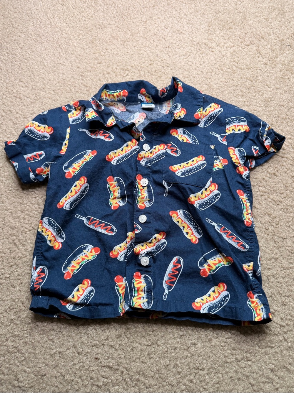 Old Navy Toddler Boy Navy Hot Dog Print Button-Down Shirt 2T
